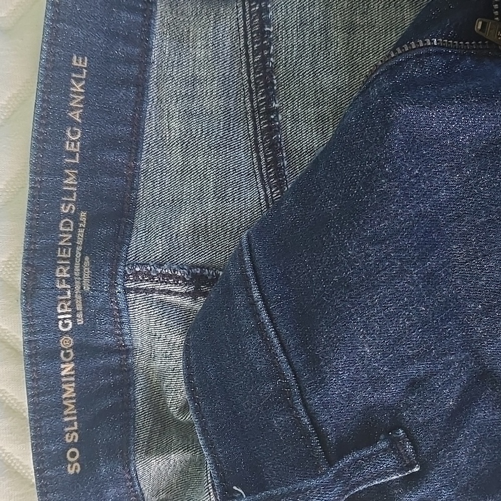 Womens So Slimming Girlfriend Slim Leg,Blue and Tan Straight Jeans - Picture 3 of 6